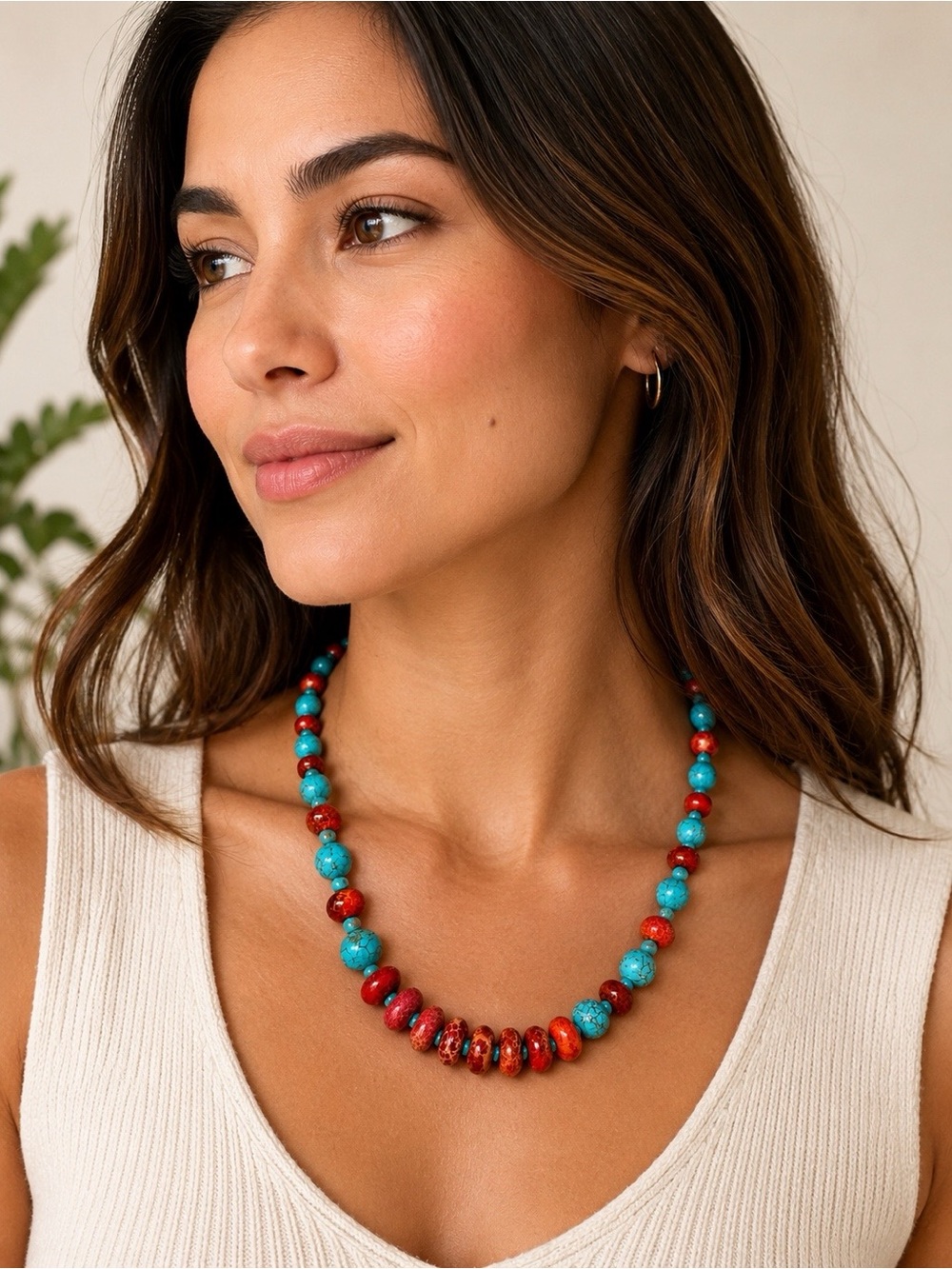 Turquoise Red Jasper Necklace Boho Southwestern Western Artisan